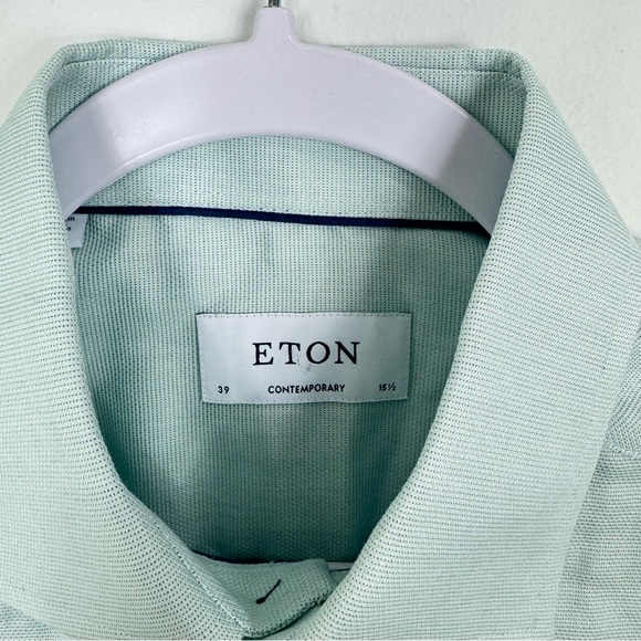 Eton Men’s Green Button-Down Dress Shirt SZ 39/15.5 Complementary Luxury Cotton - Picture 5 of 14
